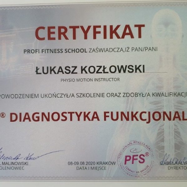 Certyfikat diagnostyka funkcjonalna
